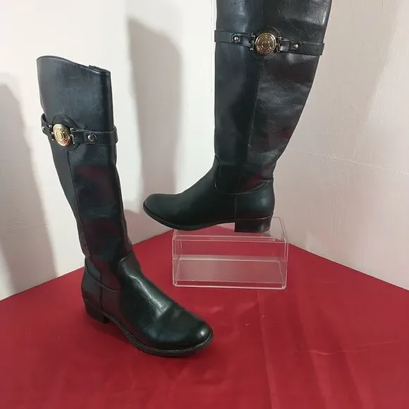 Elegant Black Leather Knee-Tommy Hilfiger Tall Boots 6 M Black LeatherHigh Boots