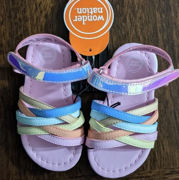 Infant Girls Holographic Strap Multi Colored  Sandals, Size 4, New