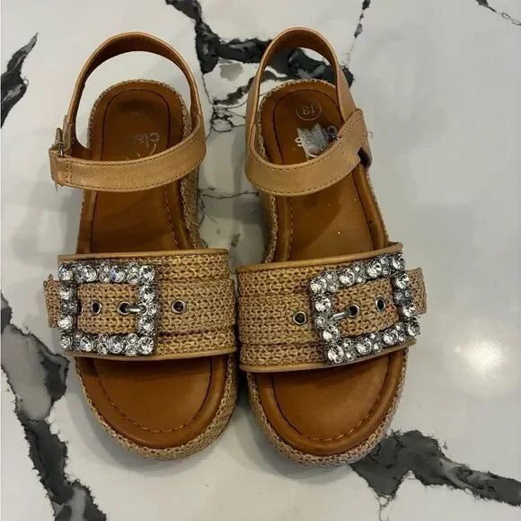 Art Class Tan Kids Sandals with Rhinestone Buckle