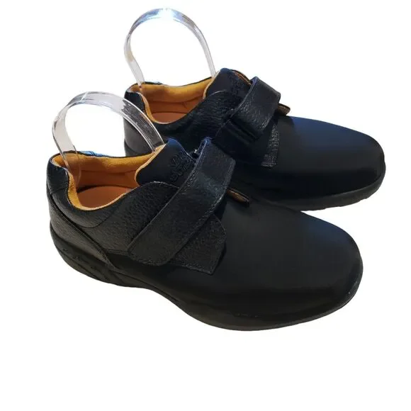 Dr Comfort Mens Brian Black Leather Slip On Adjustable Shoes US 7 W