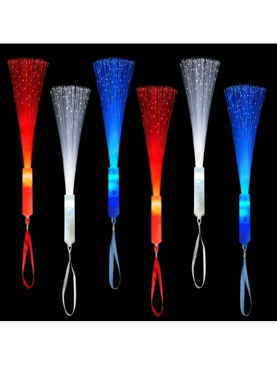 6pc 4th of July LED Fiber Optic Wands Red White Blue Glow Sticks Party Pack