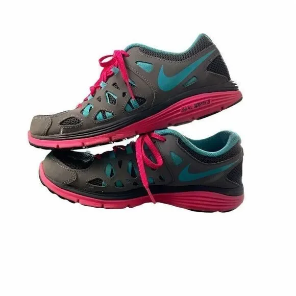 Nike‎ Dual Fusion Run II 6.5Y Shoes Pink Teal Gray