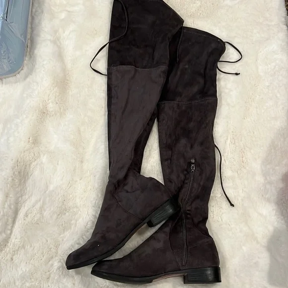 Catherine Maladrino Gray Over-The-Knee Boots, worn once indoors