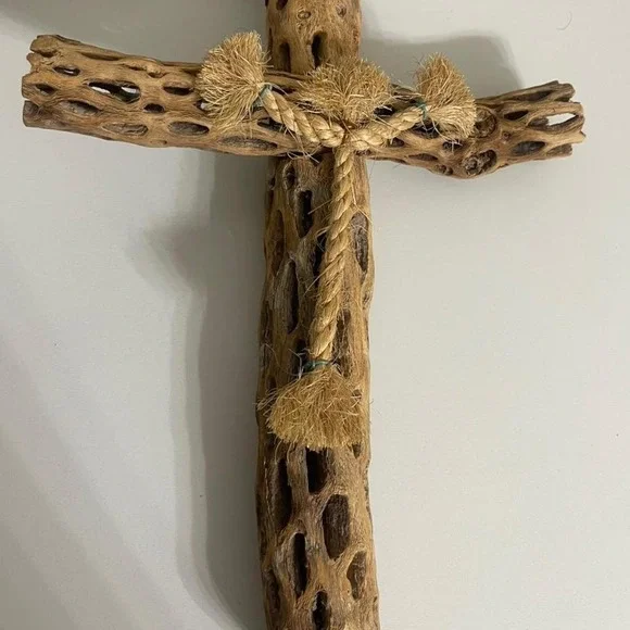 Vintage Rustic Driftwood cross with rope detail