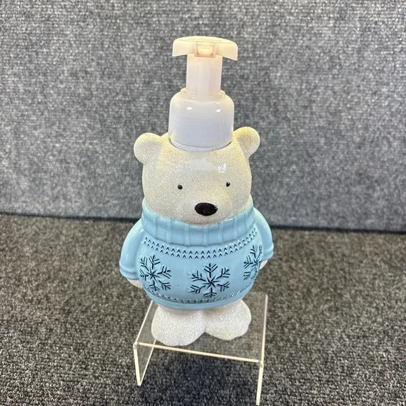 Bath & Body Works~Polar Bear Soap Dispenser~Blue Sweater/Ceramic/Glitter