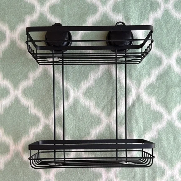 Double Tier Black Metal Organizer with suction cups - matte black