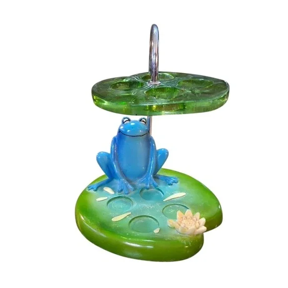 Rare Resin Frog on Lilly Pad Flowers Splish Splash Child's Toothbrush Holder
