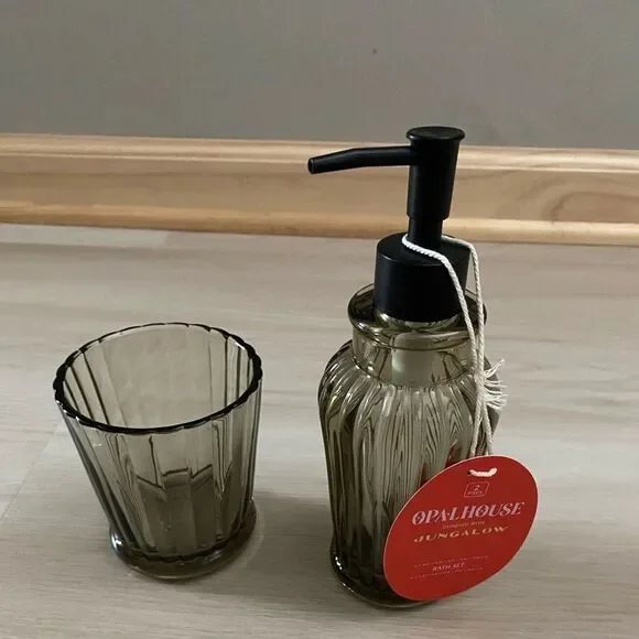 Opalhouse Jungalow Glass Bath Set Cup and Soap Pump