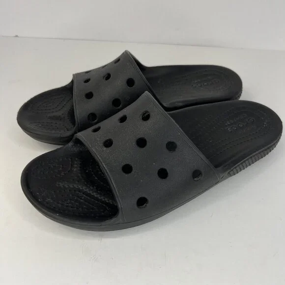 Crocs Iconic Comfort Slides Juniors Size J6 Unisex Solid Black Slip-On Sandals