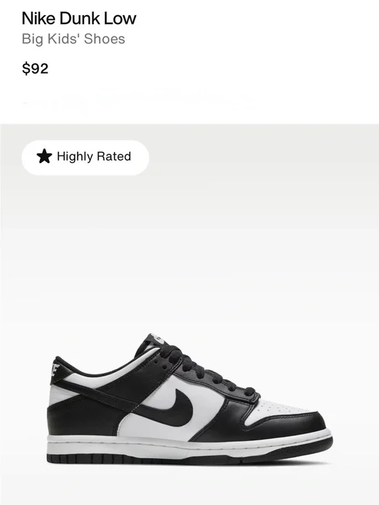 Nike Dunk Low Youth Sneakers — “Panda” Black & White