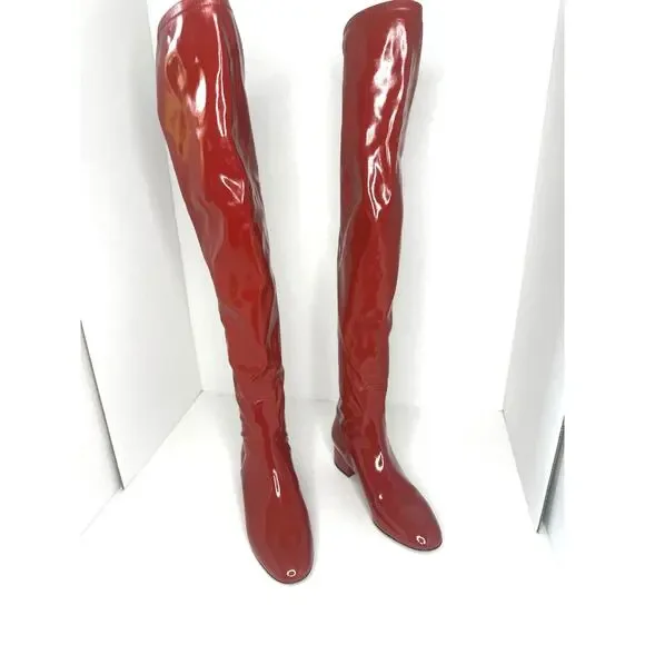 Valentino Garavani Atelier Red Patent Leather OTK Boots Over Knee Sz 36