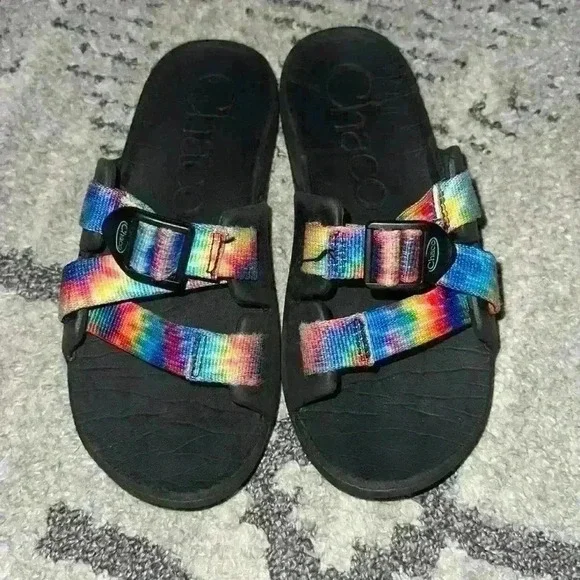 Chaco Kids Rainbow Tie‎ Dye Seatbelt Buckle Chillos Slides Sandals Size 3