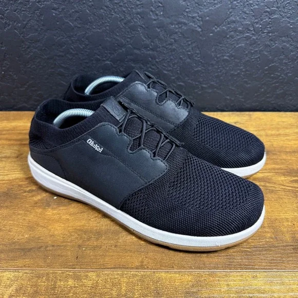 OluKai Makia Ulana Kai 10394-4040 Black Leather Textile Sneakers Mens Size 9.5M