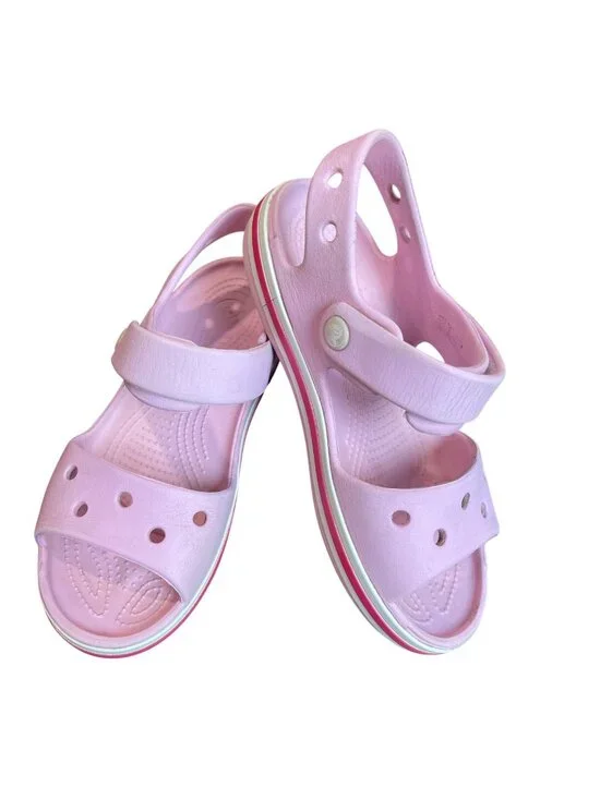 CROCS Crocband Sandals Big Kids Size 1 Pink Waterproof Open Toe Adjustable Strap