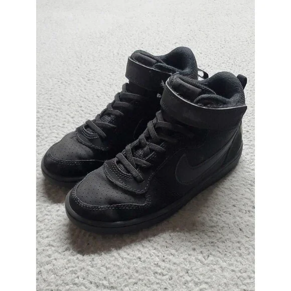 Nike Court Borough Mid 2 Black High-Top Lace & Strap Sneakers Size 1Y