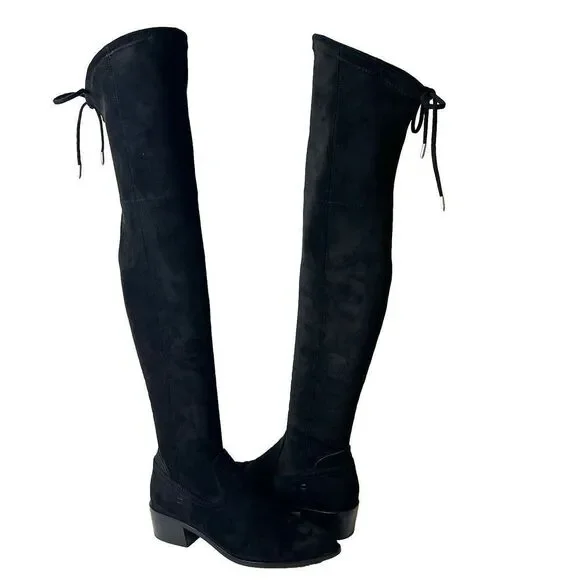 Dolce Vita Women's 6 Black Faux Suede Over The Knee Casual Boots Zip Up Low Heel