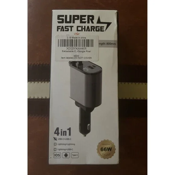 Charger EloBeth Super Fast 4 in 1 Phone Charger for Car USB-C Grey