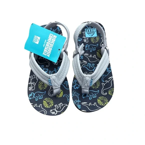 Reef Little Ahi Navy Grey Dino Toddler Boys Sandals Size 12 CJ2917-1200-M NEW
