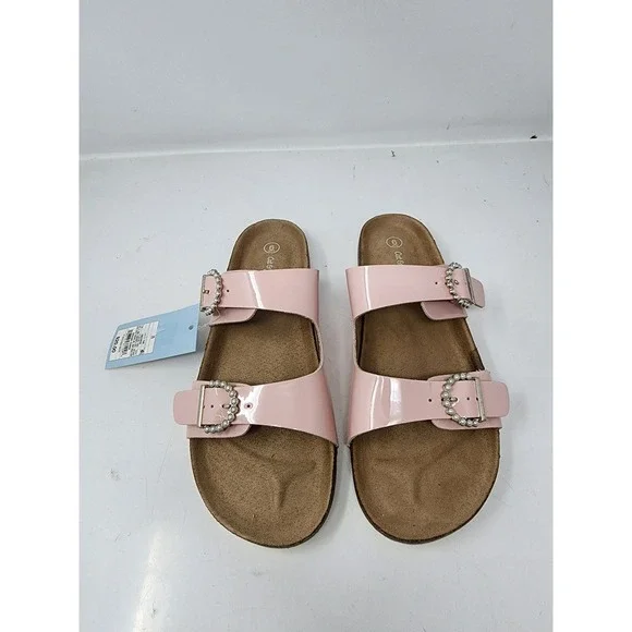 Cat & Jack Girls Drew Pearl Buckle Slide Sandals Pink Faux Leather Size 6