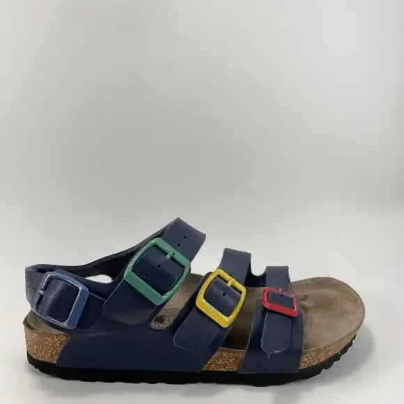Birkenstock Four Strap Sandals Kids 33 EU, US 2-2.5 Blue Multi Color Buckles