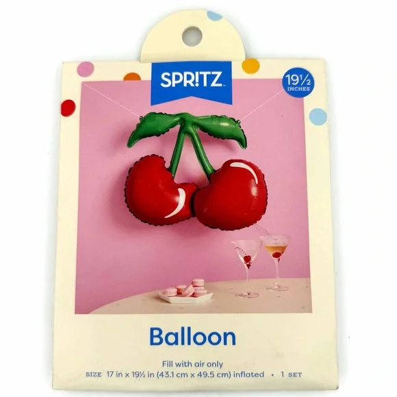 Spritz Red Cherry Foil Balloon with Green Stem