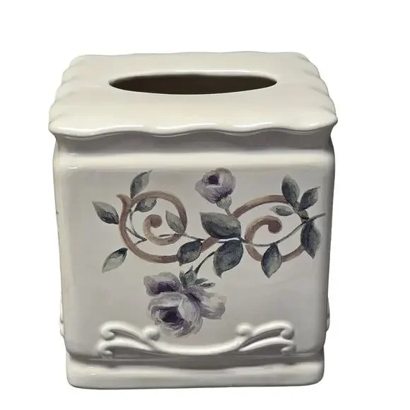 Dillard's Croscill Chambord Ceramic Amethyst Floral Design Tissue Box Cover