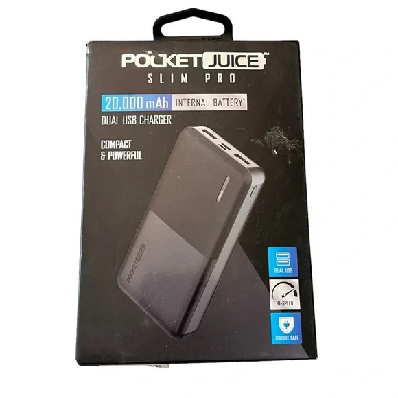 Tzumi Pocket Juice Slim Pro 20,000 mAh Dual USB Charger NIB‎