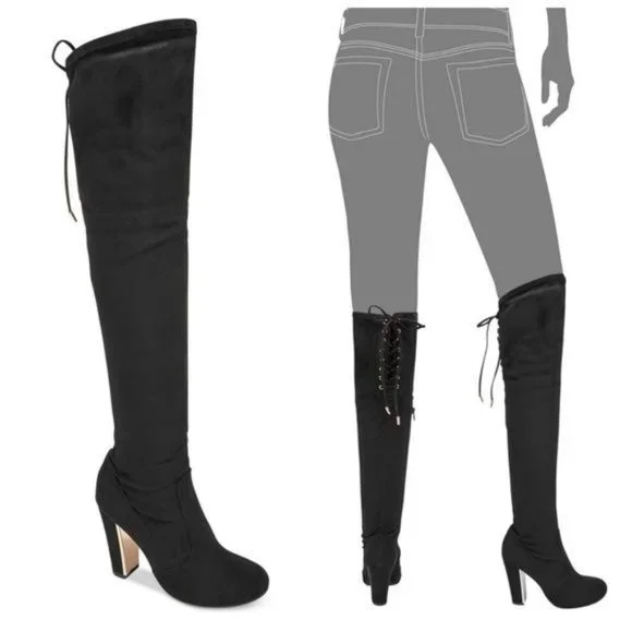 Material Girl Over the Knee High Black Velvet Stretch Boots Women size 5.5