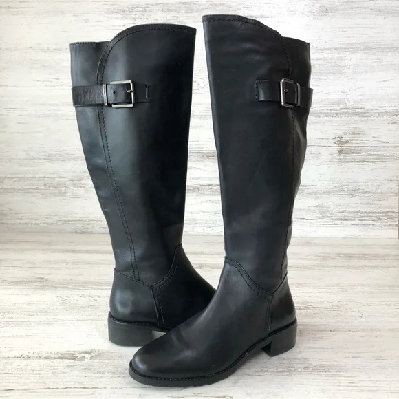 ARTURO CHIANG Tall Leather Darren Buckle Riding Boots Black 6.5 Equestrian