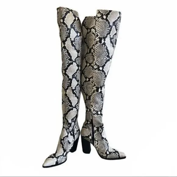 Vince Camuto Cottara Over the Knee Snakeskin Boots US 6 EU 36.5