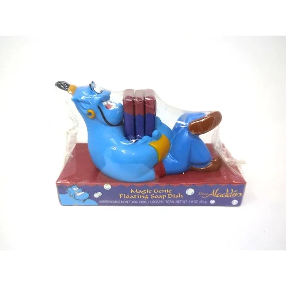 Disney Aladdin Magic Genie Floating Soap Dish + 3 Soaps NEW SEALED Rare Vintage