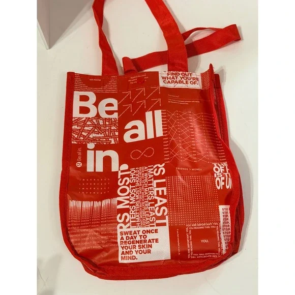 Lululemon Reusable Shopping Tote Bag Red White Small Motivational Eco Shopper