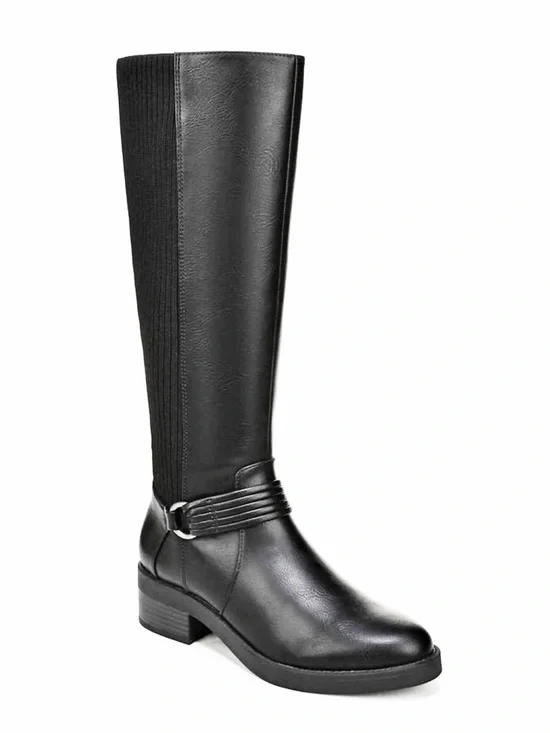 Lifestride Brighton Black Leather Knee-High Riding Boots in Black, Size 8, NEW