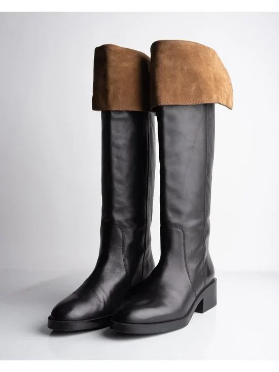 Zara Womens Leather Knee High Boots Black Contrast suede US 9 EU 40 NWD 2053/410