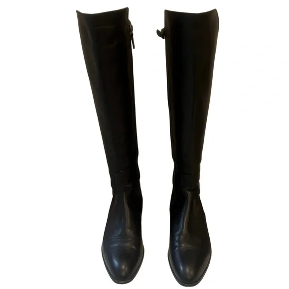 Delman Vero Cuoio Black Leather Knee High Riding Boots | Size 6.5