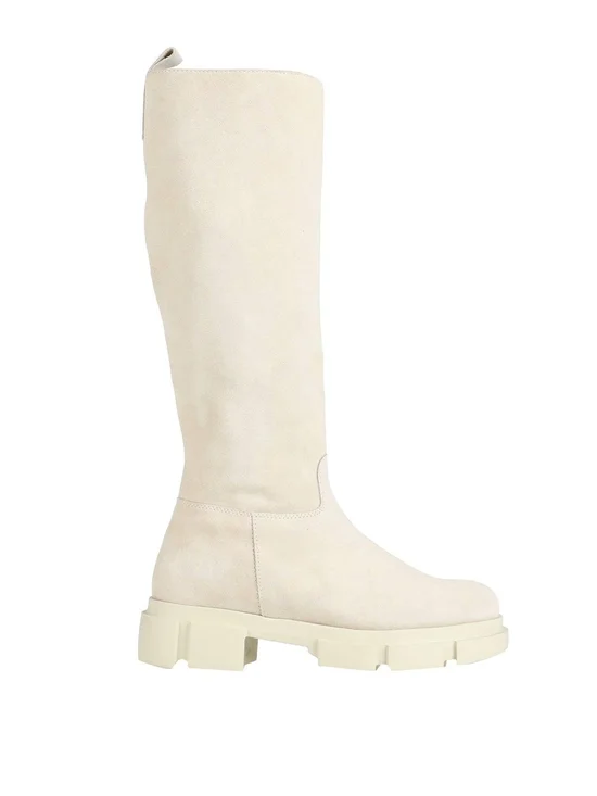 Womens Suede Cream Knee-High Boot