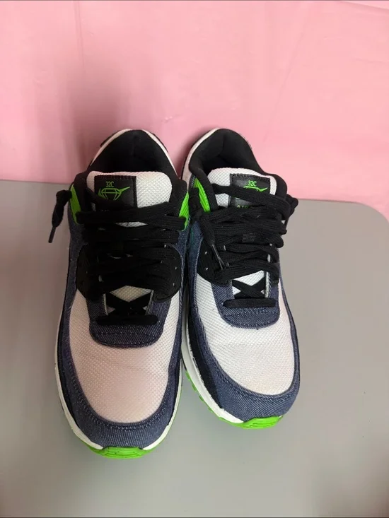 Nike White Navy with Bright Green Accent Sneakers