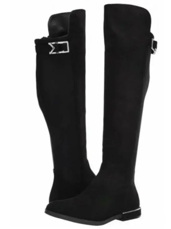 Calvin Klein Presley over knee black Faux Suede boots Silver Hardwear size 7