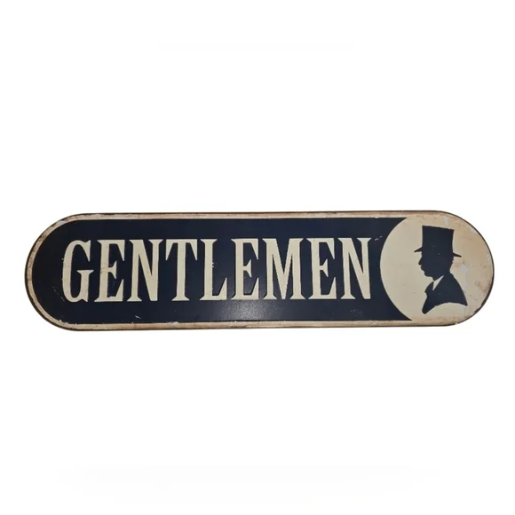 Gentlemen Tin Restroom Bathroom Sign Blue &Cream Gentleman Vintage Style Read