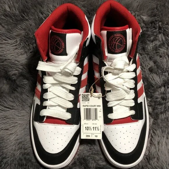 Adidas Men's Rapid Court Mid Shoe In A White, Black And red Colorway Size 10.5