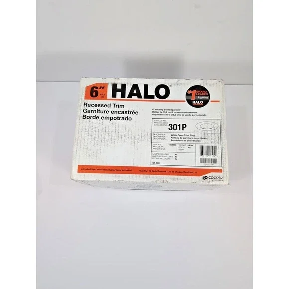 Halo‎ 301P 6-inch Matte White Open Trim Rings for Recessed Fixtures Case of 12