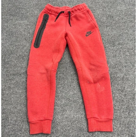 Nike Tech Fleece Joggers Boys S Red Cotton Blend Tapered Sweatpants Athletic