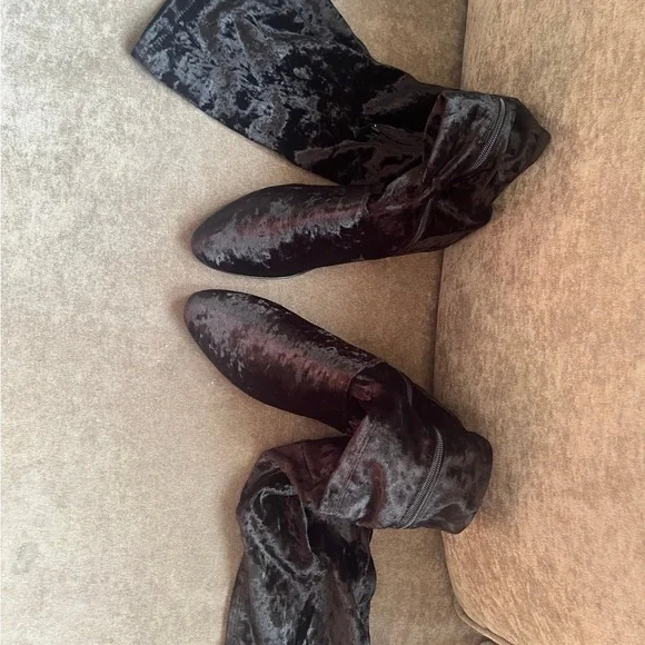 Black Velvet Over-the-Knee Boots