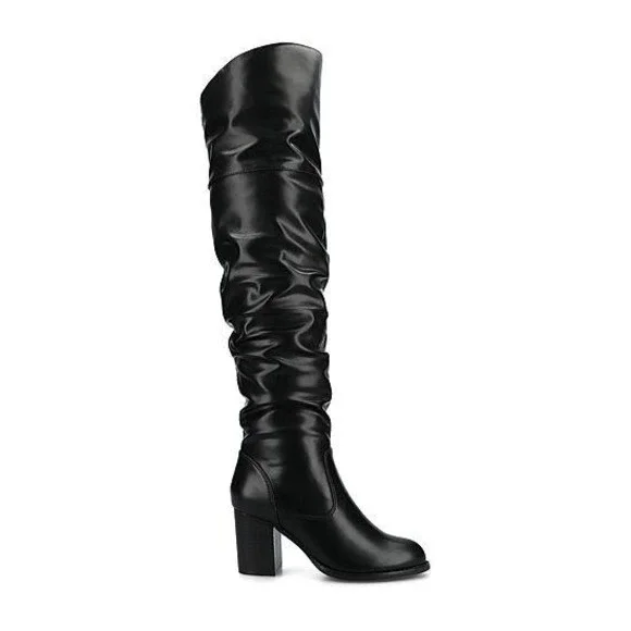 Journee Collection Kaison Wide Calf Stacked Heel Over the Knee Boots Black 12M