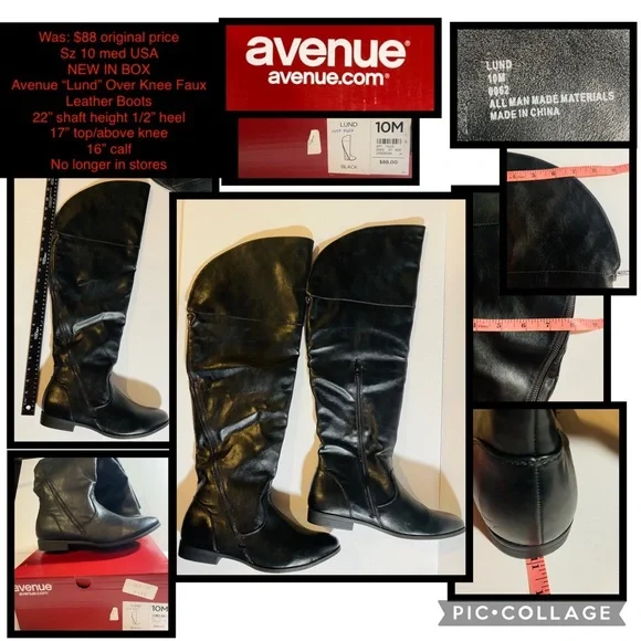 Sz 10 med USA ⭐️NEW IN BOX Avenue “Lund” Over Knee Faux Leather Black Boots