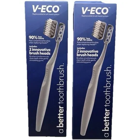 V-Eco‎ Replaceable Brush Head System 2 Sets Of Innovative Brush & Heads NEW
