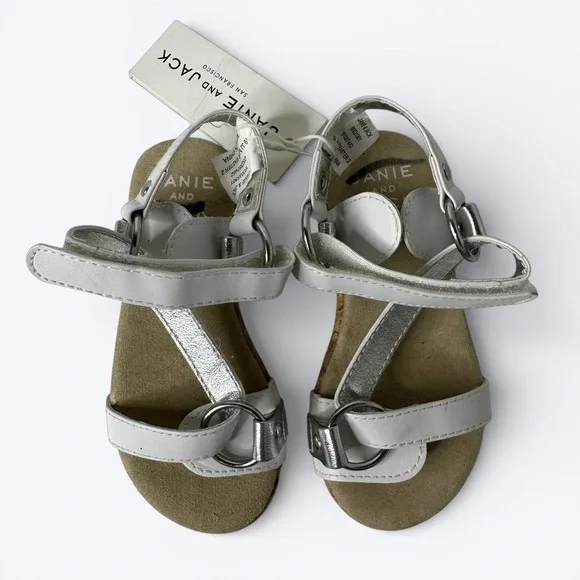 Janie and Jack Sandals Girls Sz 7 White Silver Mar Easter 2‎ Holiday Casual NEW