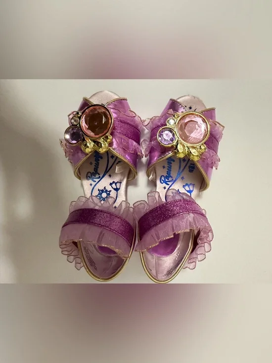 Girls Pink Purple Jeweled Rapunzel Dress Up Sandals Girls 9/10 Disney