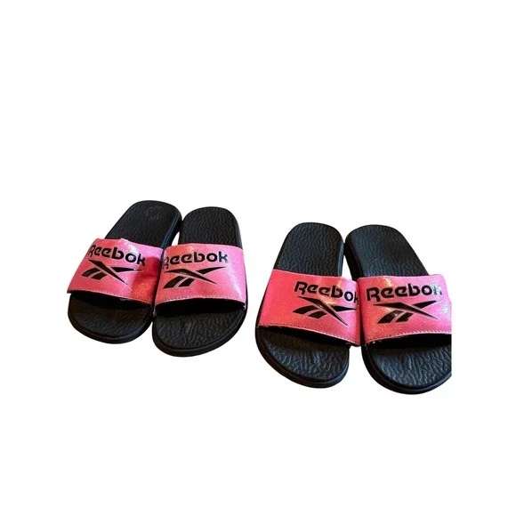Kids Reebok Pink Glitter Slide‎ Sandals Casual Beach Pool Shoes