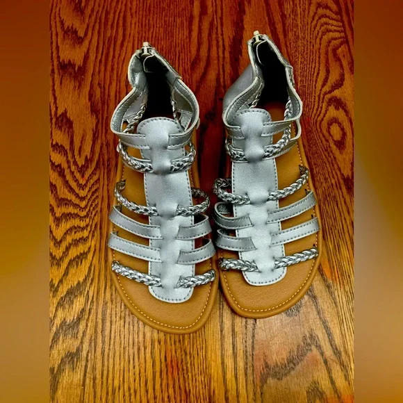 🪩⚡️GLADIATOR⚡️🪩SANDALS w/braided straps&zip heel closure SILVER size13 ⭐️NWT⭐️